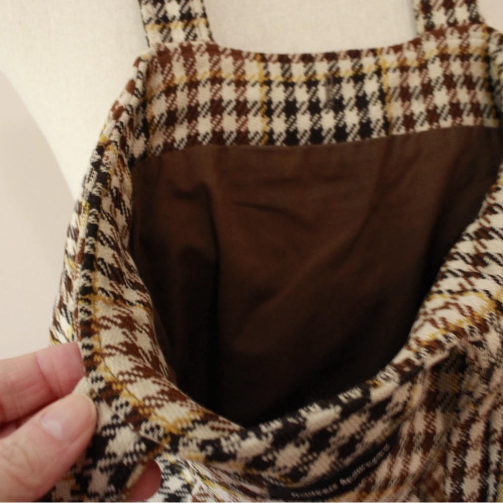 Francois Beauregard Brown Black Houndstooth Tote Handbag Boho Designer Small - Picture 4 of 16